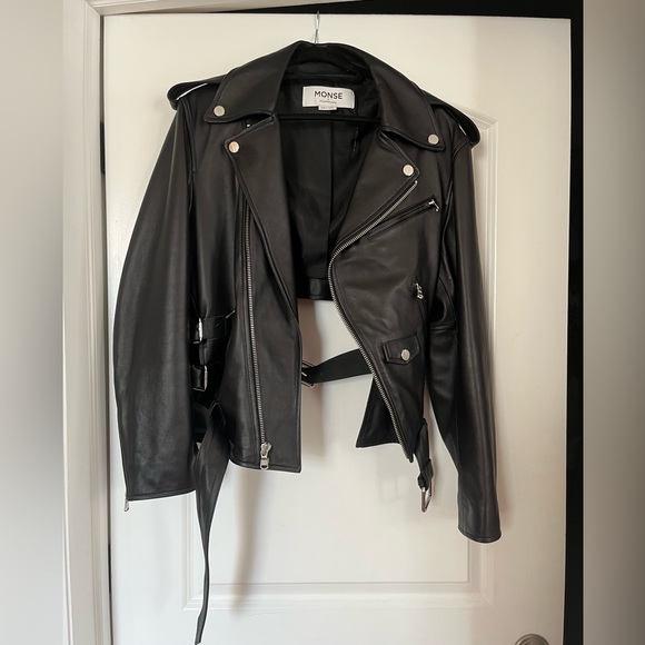 MONSE Cutout Belted Leather Biker Jacket in Black Medium - Picture 9 of 14
